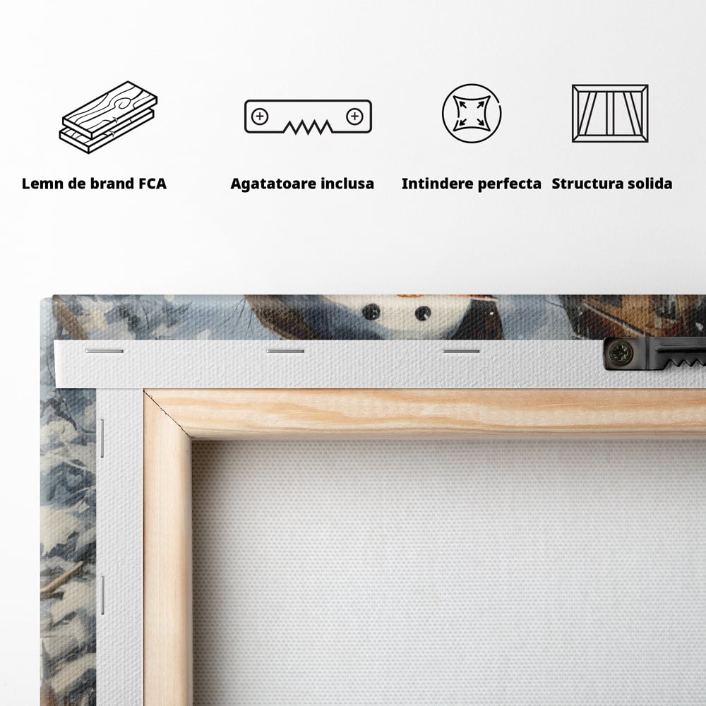 Tablou Canvas Premium LuxCanva® D1023, Zambetul Omului de Zapada , Fular, Palarie, SnowMan, Curte, Copii, Living Room, Culori vibrante