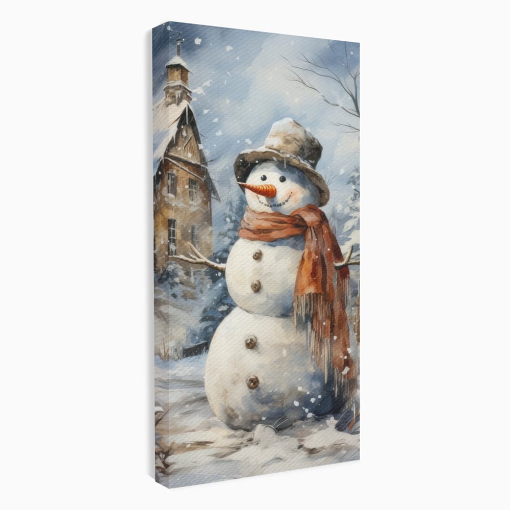 Tablou Canvas Premium LuxCanva® D1023, Zambetul Omului de Zapada , Fular, Palarie, SnowMan, Curte, Copii, Living Room, Culori vibrante