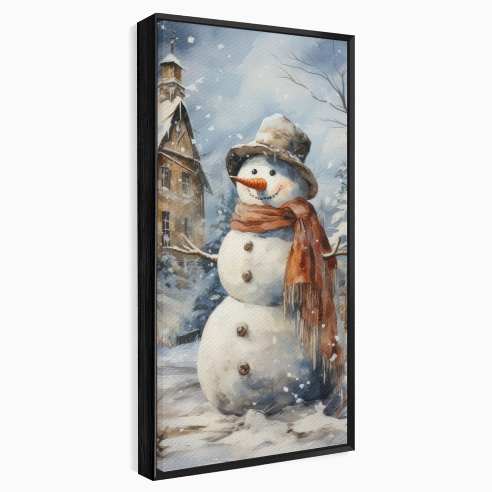 Tablou Canvas Premium LuxCanva® D1023, Zambetul Omului de Zapada , Fular, Palarie, SnowMan, Curte, Copii, Living Room, Culori vibrante