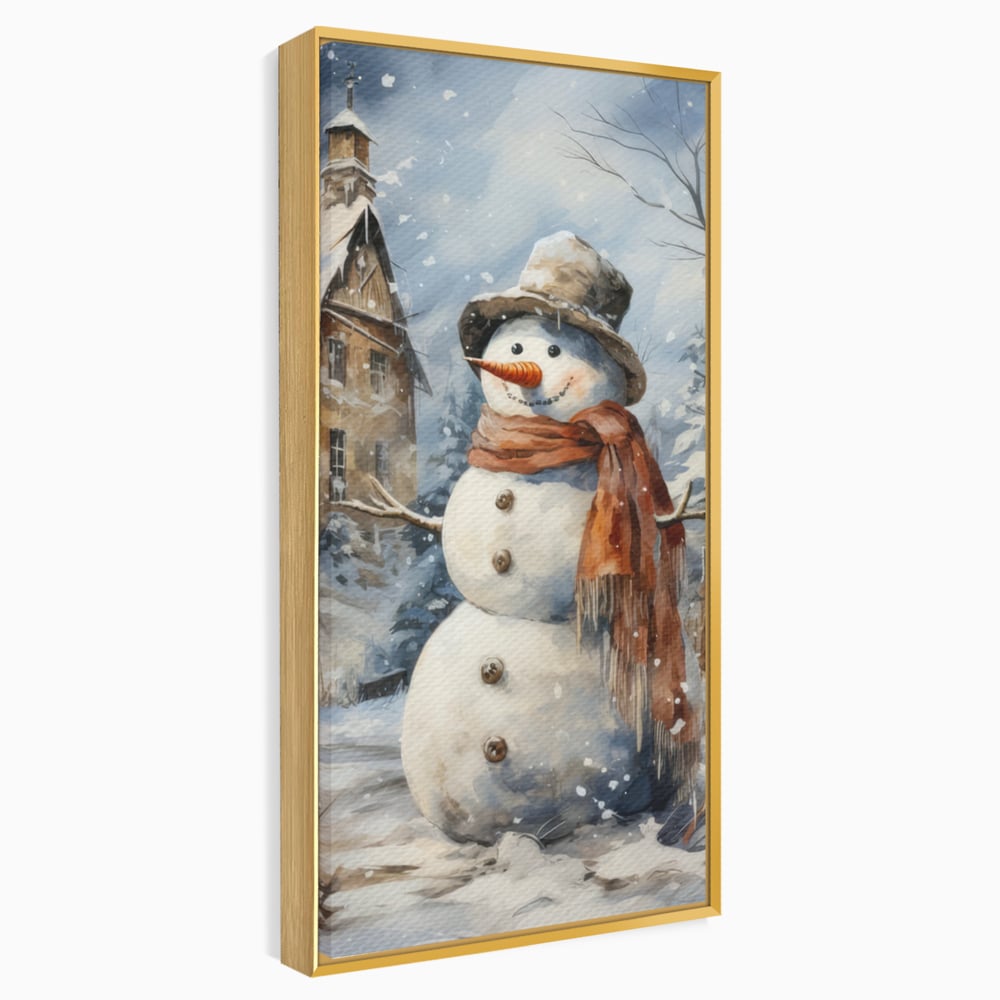 Tablou Canvas Premium LuxCanva® D1023, Zambetul Omului de Zapada , Fular, Palarie, SnowMan, Curte, Copii, Living Room, Culori vibrante