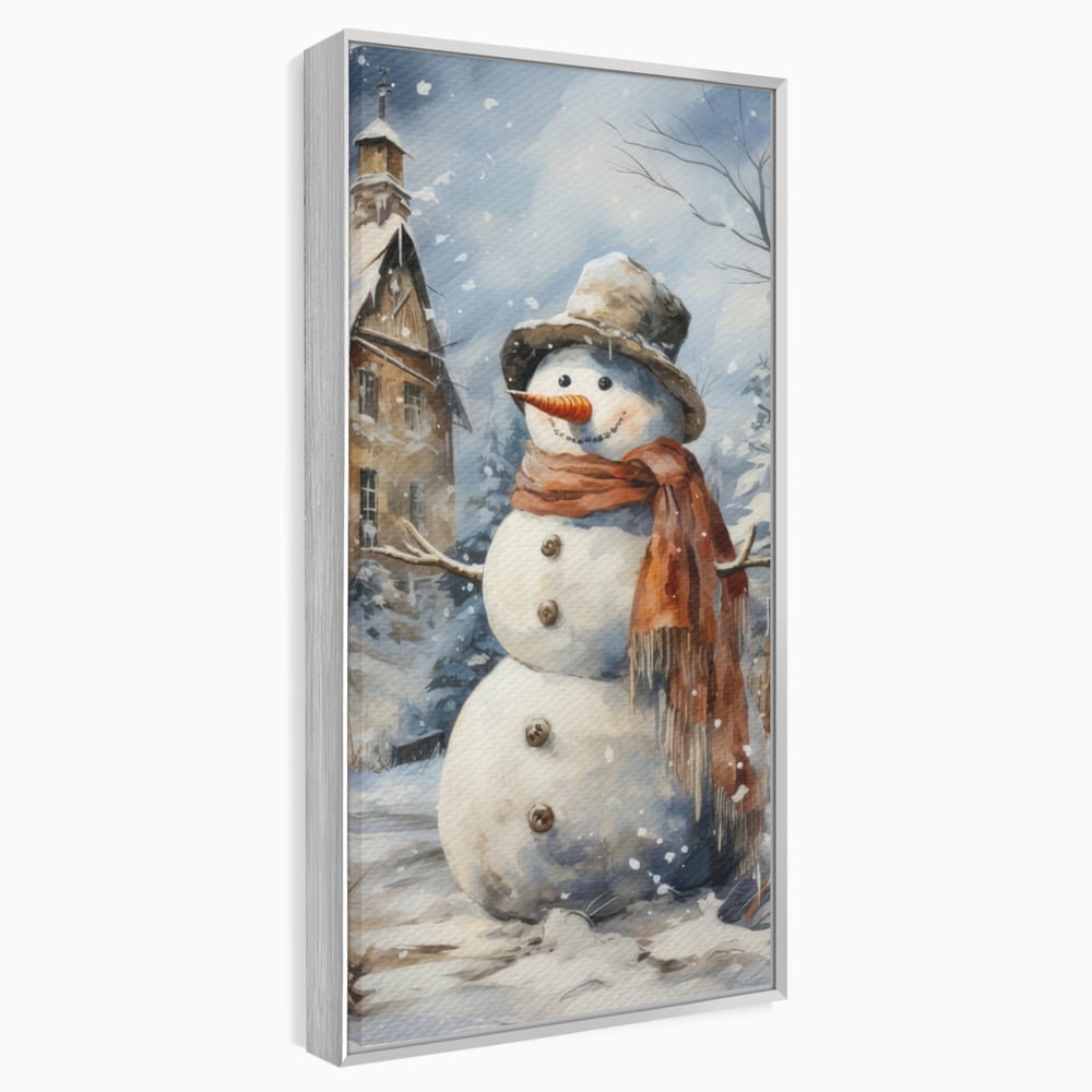 Tablou Canvas Premium LuxCanva® D1023, Zambetul Omului de Zapada , Fular, Palarie, SnowMan, Curte, Copii, Living Room, Culori vibrante