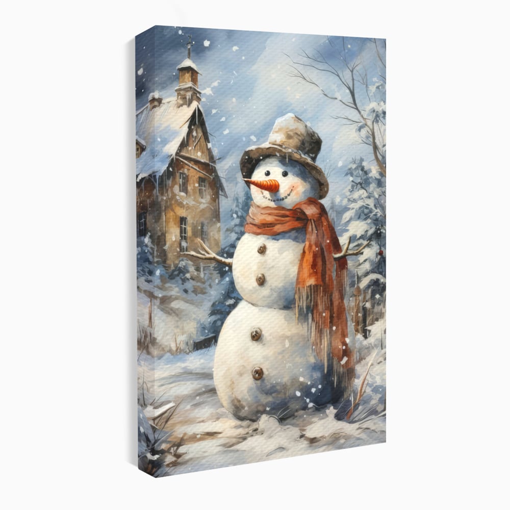 Tablou Canvas Premium LuxCanva® D1023, Zambetul Omului de Zapada , Fular, Palarie, SnowMan, Curte, Copii, Living Room, Culori vibrante