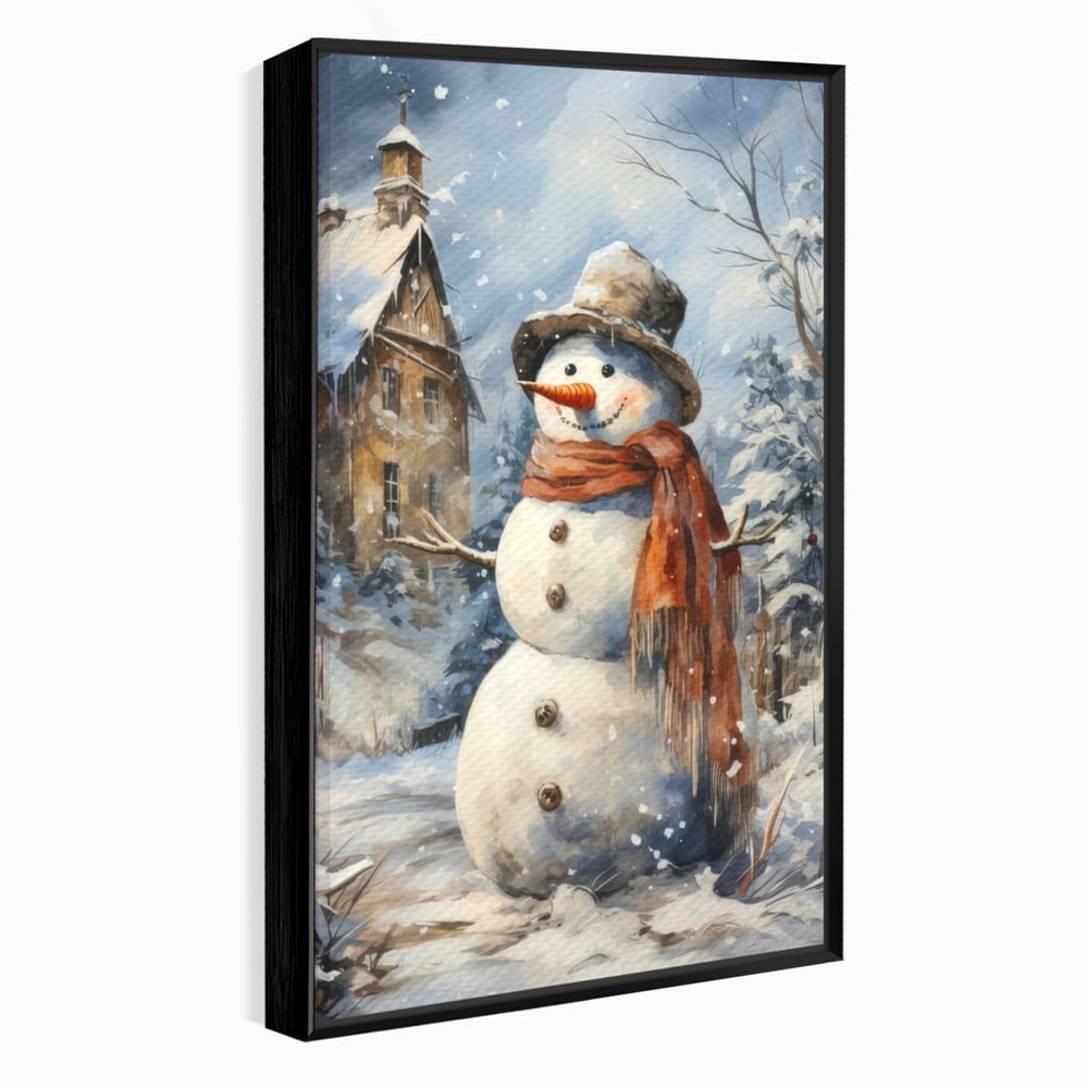 Tablou Canvas Premium LuxCanva® D1023, Zambetul Omului de Zapada , Fular, Palarie, SnowMan, Curte, Copii, Living Room, Culori vibrante