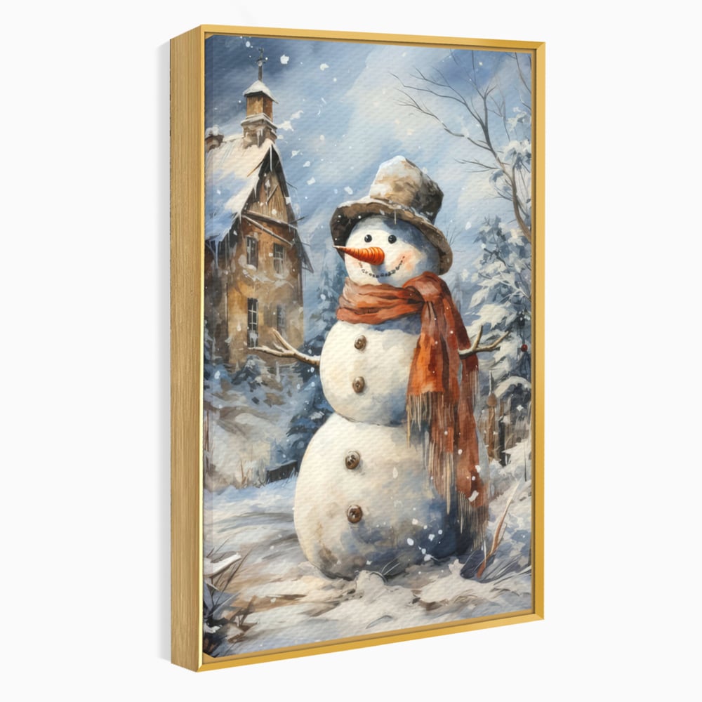 Tablou Canvas Premium LuxCanva® D1023, Zambetul Omului de Zapada , Fular, Palarie, SnowMan, Curte, Copii, Living Room, Culori vibrante