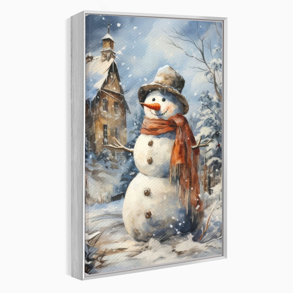 Tablou Canvas Premium LuxCanva® D1023, Zambetul Omului de Zapada , Fular, Palarie, SnowMan, Curte, Copii, Living Room, Culori vibrante