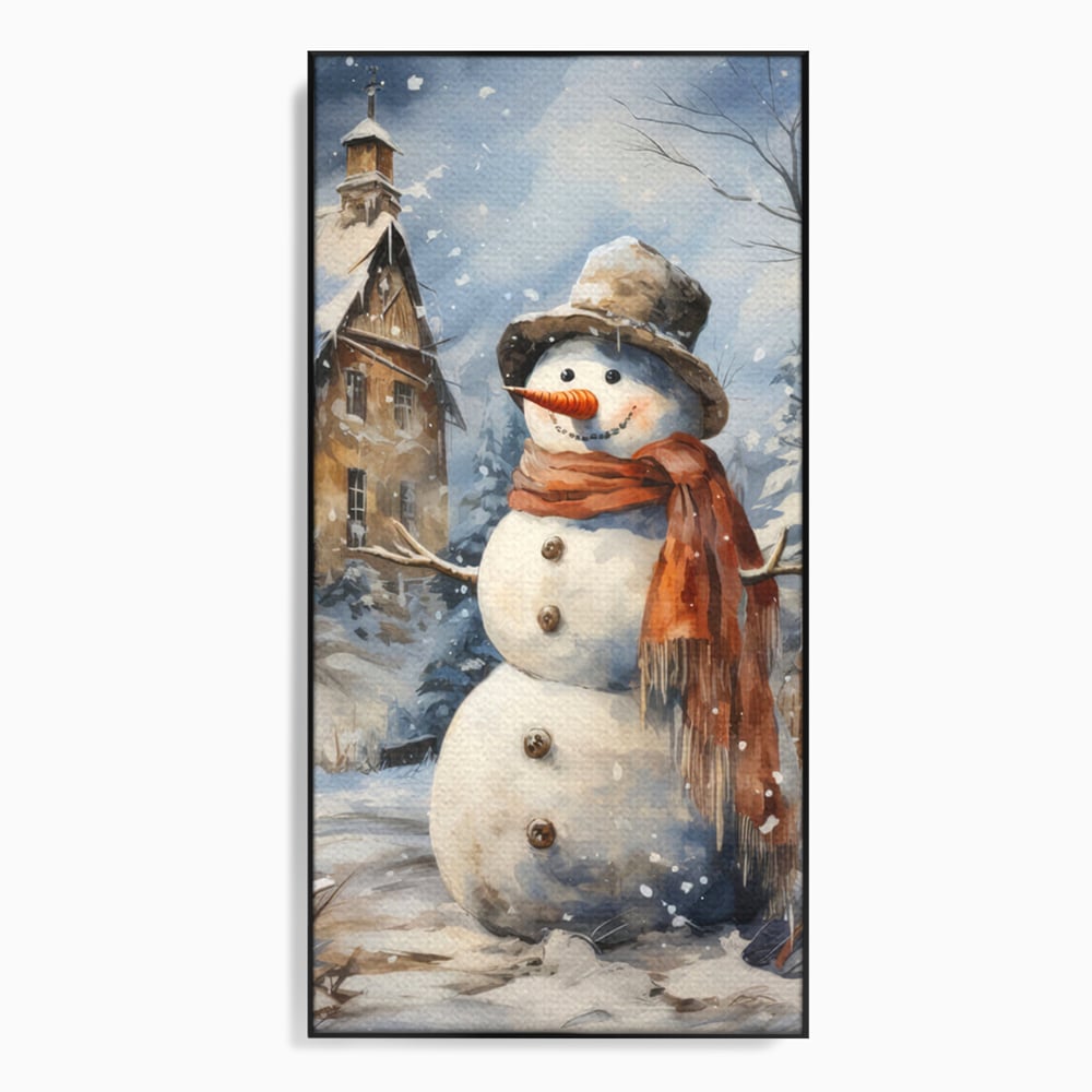 Tablou Canvas Premium LuxCanva® D1023, Zambetul Omului de Zapada , Fular, Palarie, SnowMan, Curte, Copii, Living Room, Culori vibrante