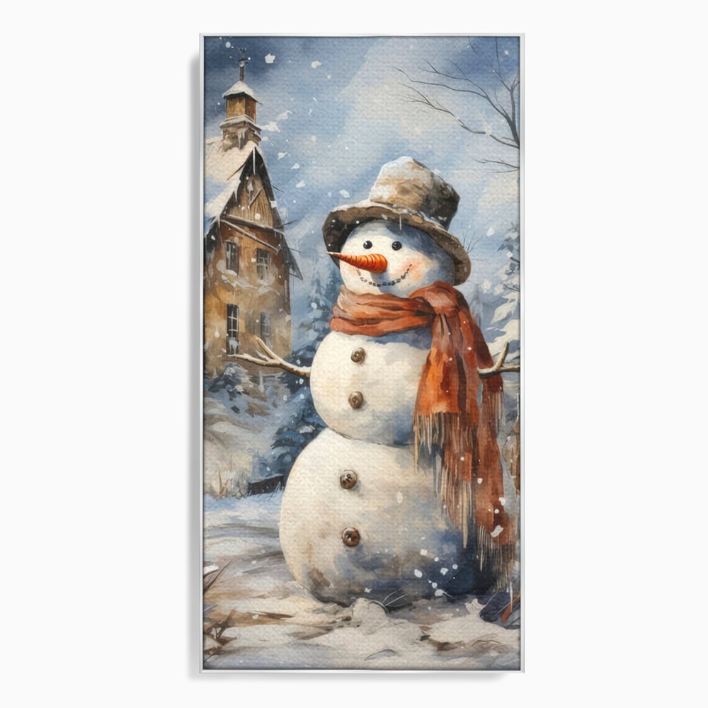 Tablou Canvas Premium LuxCanva® D1023, Zambetul Omului de Zapada , Fular, Palarie, SnowMan, Curte, Copii, Living Room, Culori vibrante