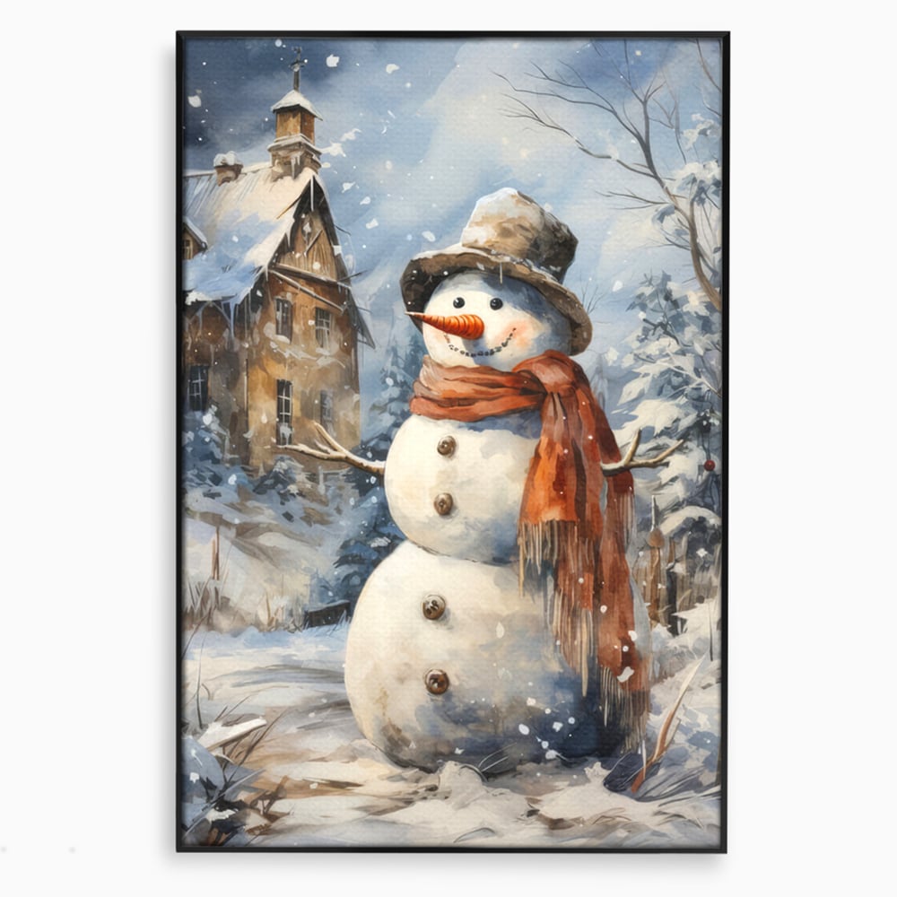Tablou Canvas Premium LuxCanva® D1023, Zambetul Omului de Zapada , Fular, Palarie, SnowMan, Curte, Copii, Living Room, Culori vibrante