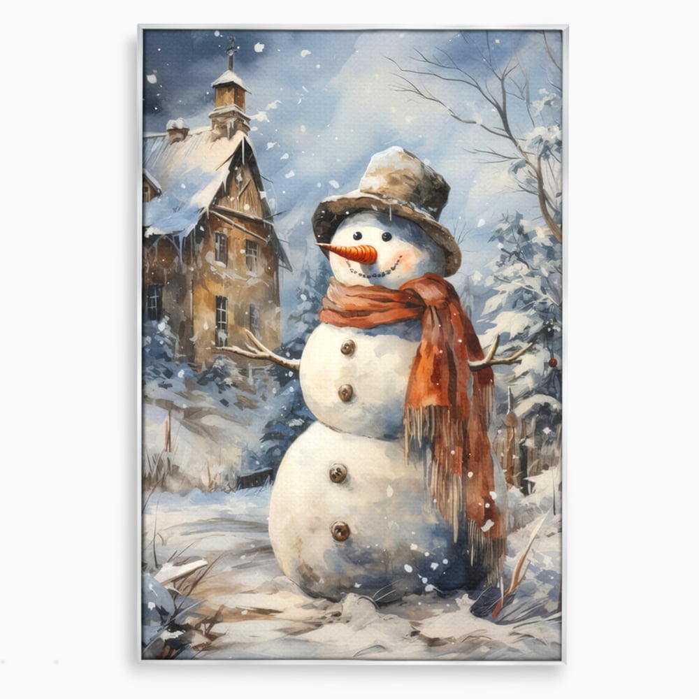 Tablou Canvas Premium LuxCanva® D1023, Zambetul Omului de Zapada , Fular, Palarie, SnowMan, Curte, Copii, Living Room, Culori vibrante