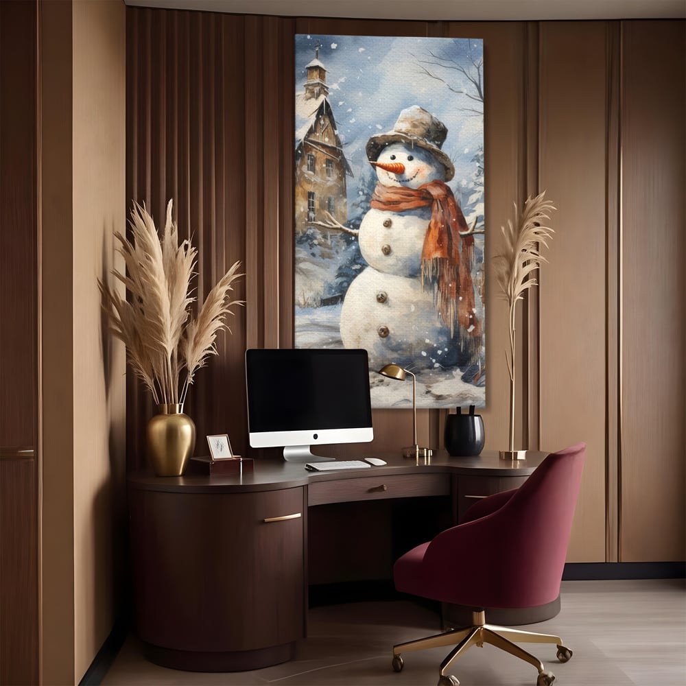 Tablou Canvas Premium LuxCanva® D1023, Zambetul Omului de Zapada , Fular, Palarie, SnowMan, Curte, Copii, Living Room, Culori vibrante