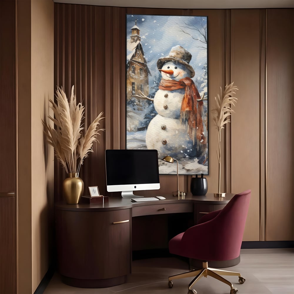 Tablou Canvas Premium LuxCanva® D1023, Zambetul Omului de Zapada , Fular, Palarie, SnowMan, Curte, Copii, Living Room, Culori vibrante