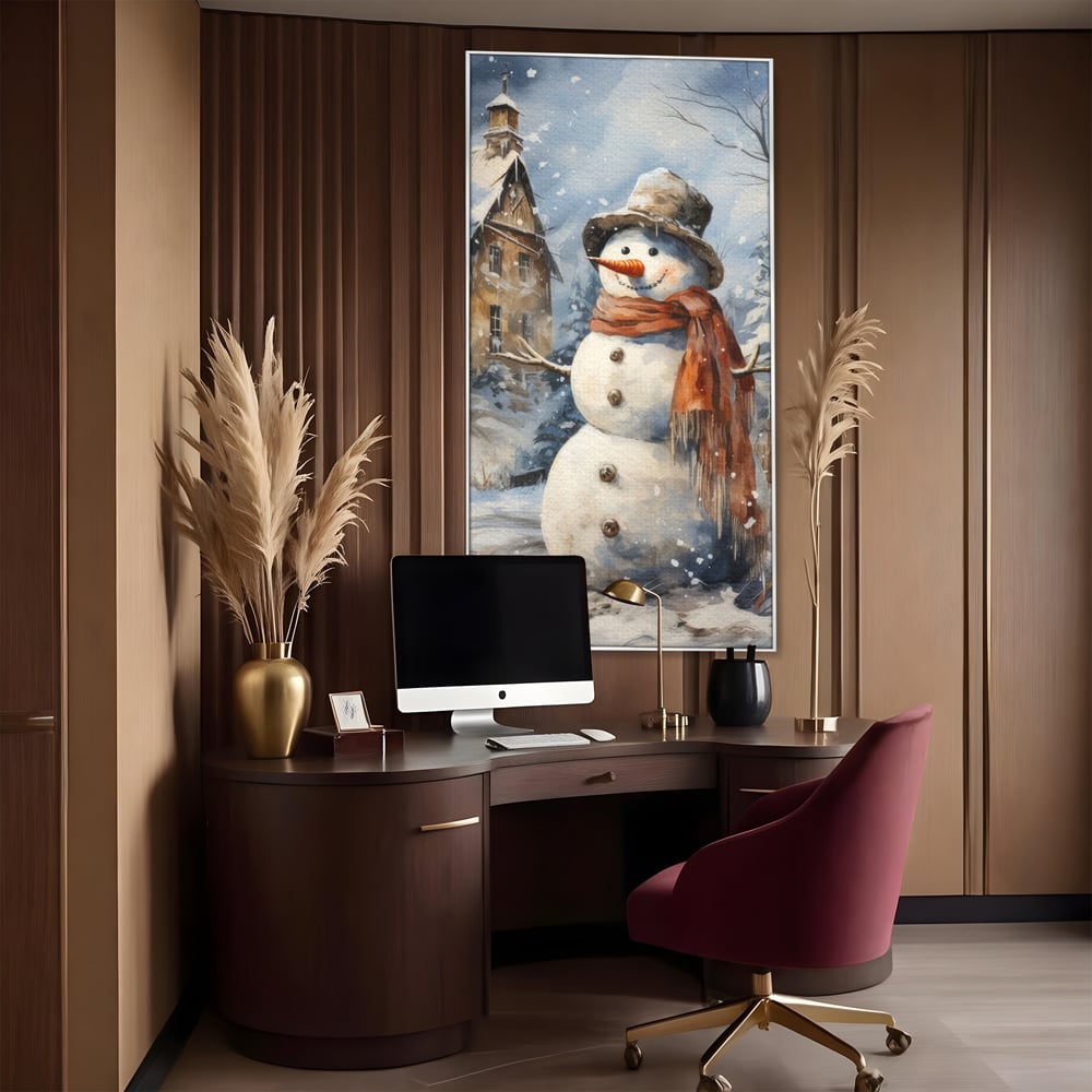 Tablou Canvas Premium LuxCanva® D1023, Zambetul Omului de Zapada , Fular, Palarie, SnowMan, Curte, Copii, Living Room, Culori vibrante
