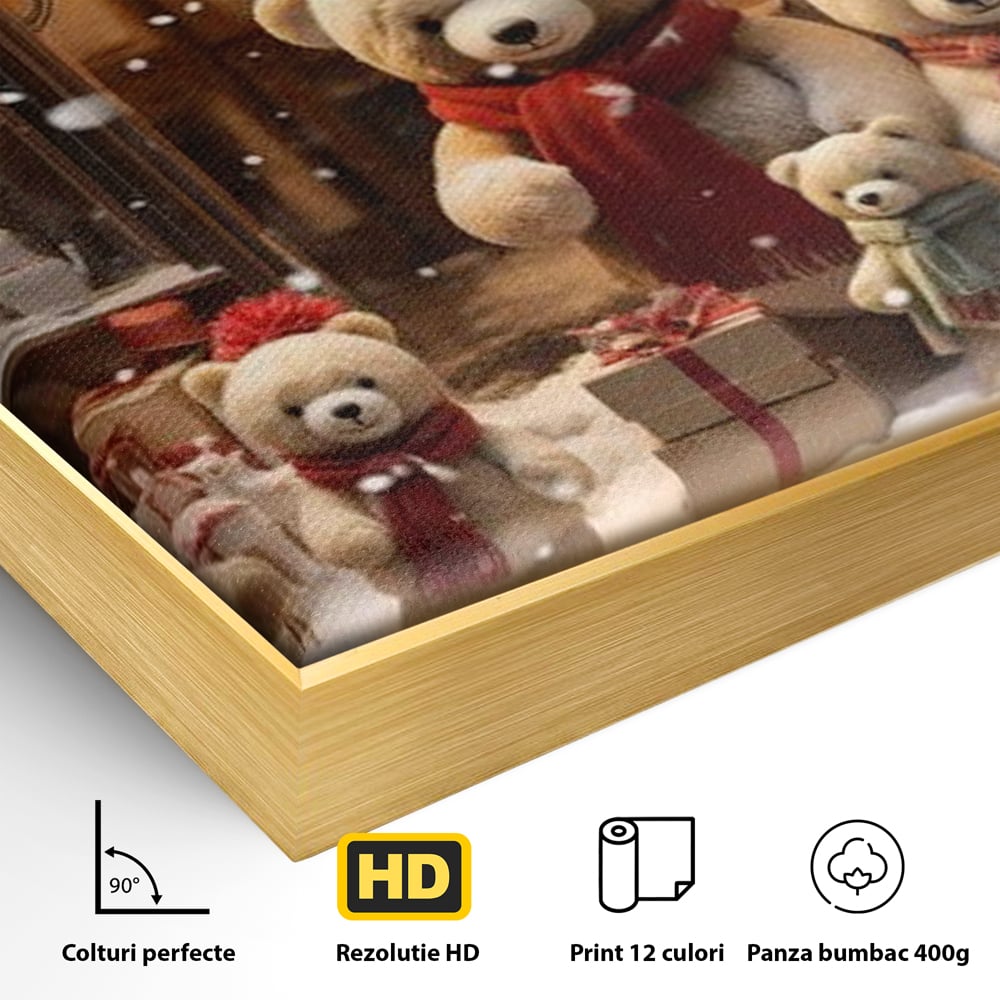 Tablou Canvas Premium LuxCanva® D1024, Craciunul Ursilor Polari , Ursi, Familie, Frati, Magazin, Felinare, Living Room, Culori vibrante
