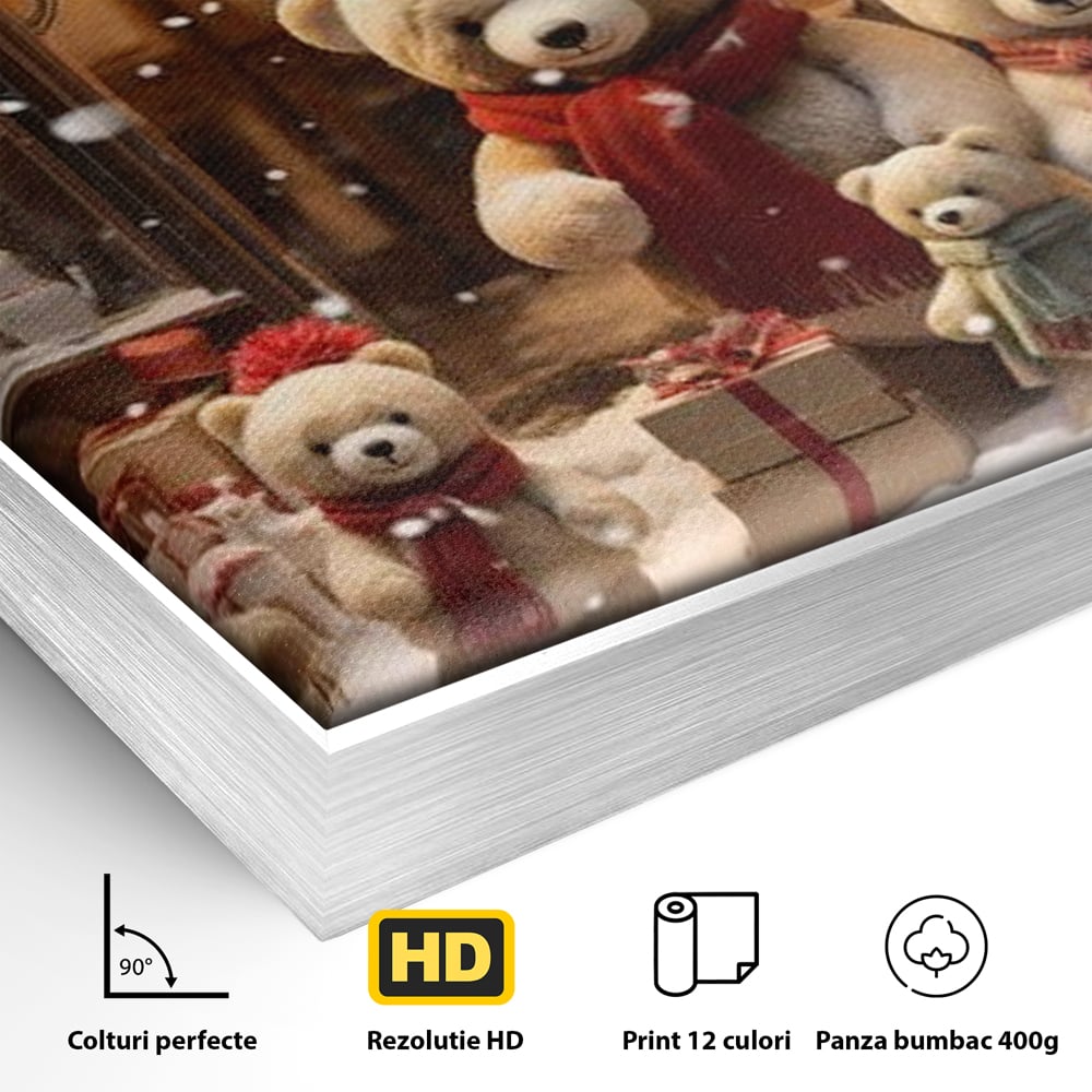 Tablou Canvas Premium LuxCanva® D1024, Craciunul Ursilor Polari , Ursi, Familie, Frati, Magazin, Felinare, Living Room, Culori vibrante