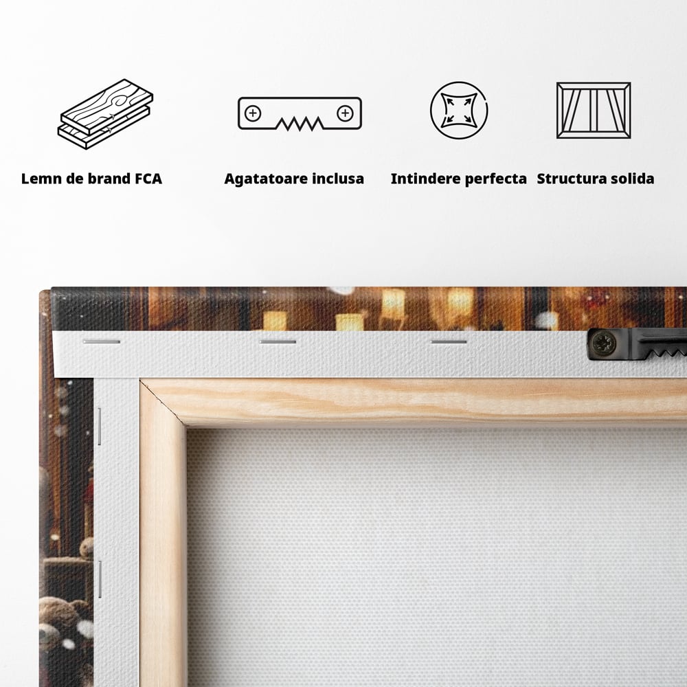 Tablou Canvas Premium LuxCanva® D1024, Craciunul Ursilor Polari , Ursi, Familie, Frati, Magazin, Felinare, Living Room, Culori vibrante