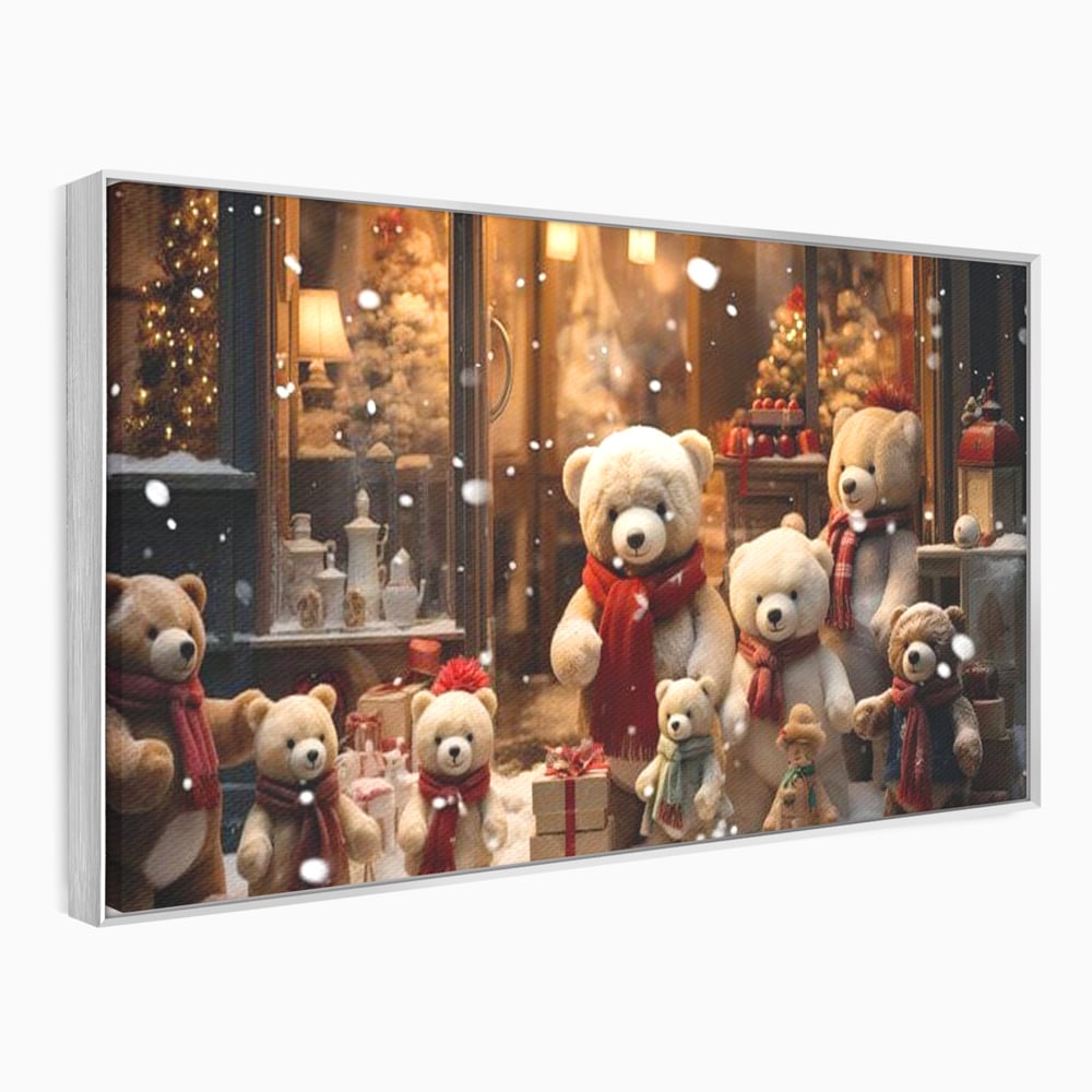 Tablou Canvas Premium LuxCanva® D1024, Craciunul Ursilor Polari , Ursi, Familie, Frati, Magazin, Felinare, Living Room, Culori vibrante