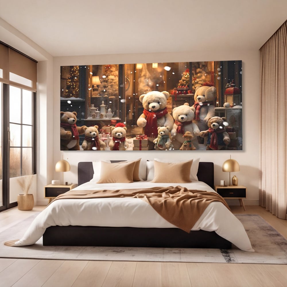 Tablou Canvas Premium LuxCanva® D1024, Craciunul Ursilor Polari , Ursi, Familie, Frati, Magazin, Felinare, Living Room, Culori vibrante