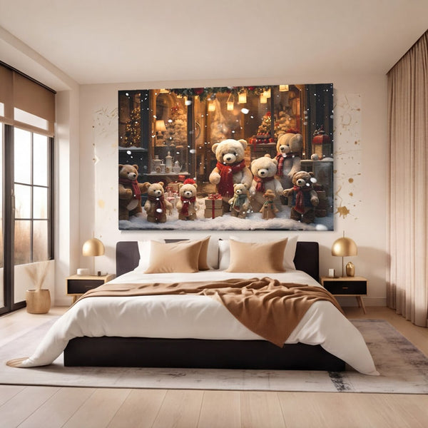 Tablou Canvas Premium LuxCanva® D1024, Craciunul Ursilor Polari , Ursi, Familie, Frati, Magazin, Felinare, Living Room, Culori vibrante