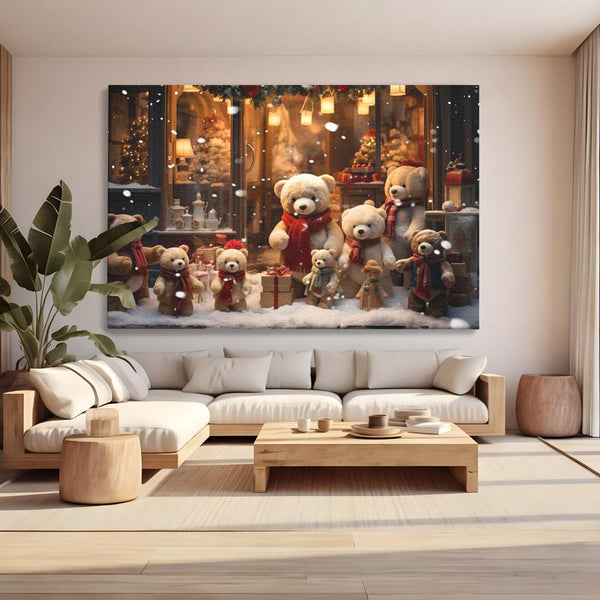 Tablou Canvas Premium LuxCanva® D1024, Craciunul Ursilor Polari , Ursi, Familie, Frati, Magazin, Felinare, Living Room, Culori vibrante