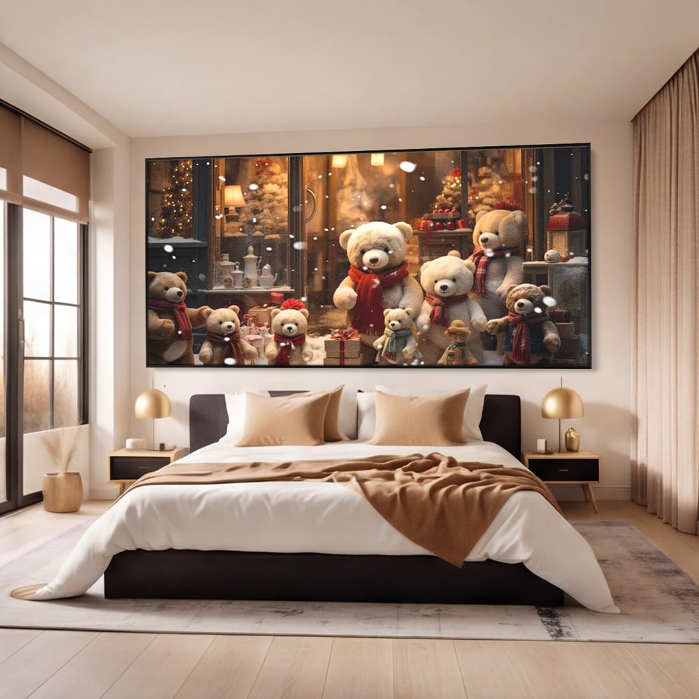 Tablou Canvas Premium LuxCanva® D1024, Craciunul Ursilor Polari , Ursi, Familie, Frati, Magazin, Felinare, Living Room, Culori vibrante