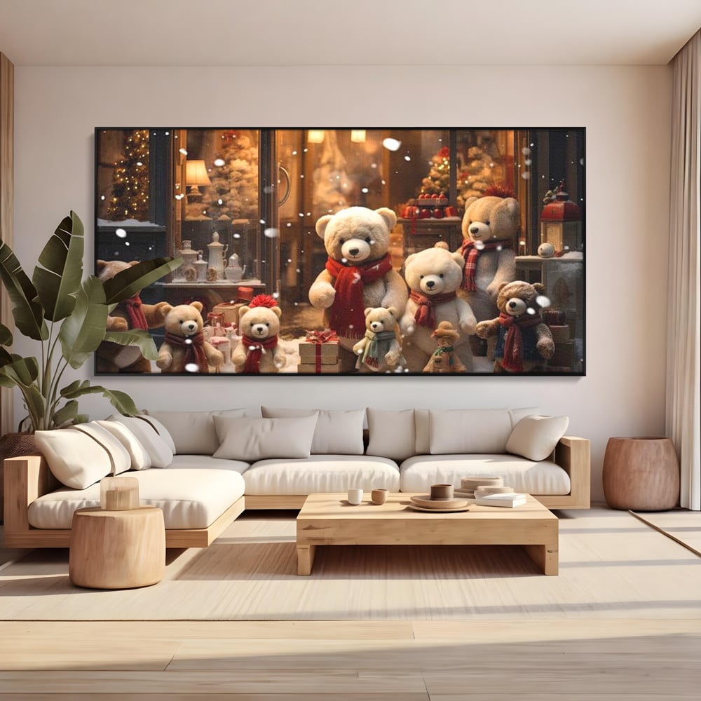 Tablou Canvas Premium LuxCanva® D1024, Craciunul Ursilor Polari , Ursi, Familie, Frati, Magazin, Felinare, Living Room, Culori vibrante