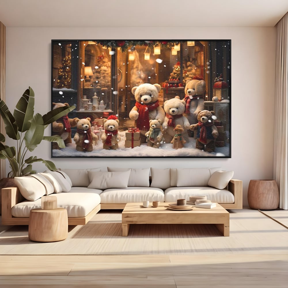 Tablou Canvas Premium LuxCanva® D1024, Craciunul Ursilor Polari , Ursi, Familie, Frati, Magazin, Felinare, Living Room, Culori vibrante