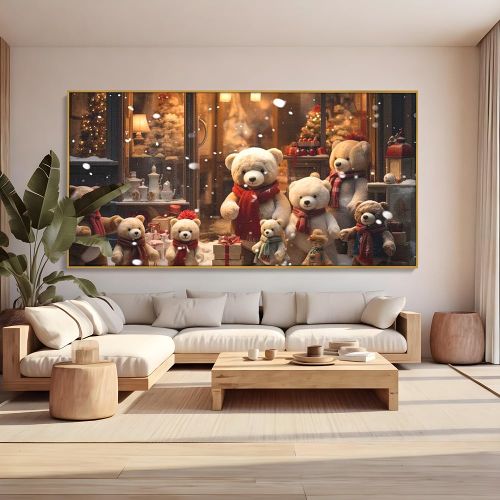 Tablou Canvas Premium LuxCanva® D1024, Craciunul Ursilor Polari , Ursi, Familie, Frati, Magazin, Felinare, Living Room, Culori vibrante