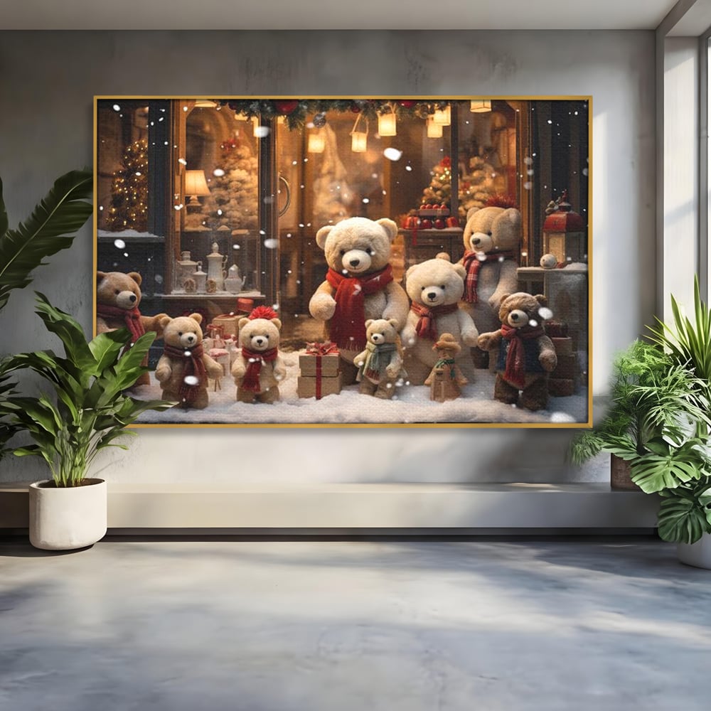 Tablou Canvas Premium LuxCanva® D1024, Craciunul Ursilor Polari , Ursi, Familie, Frati, Magazin, Felinare, Living Room, Culori vibrante