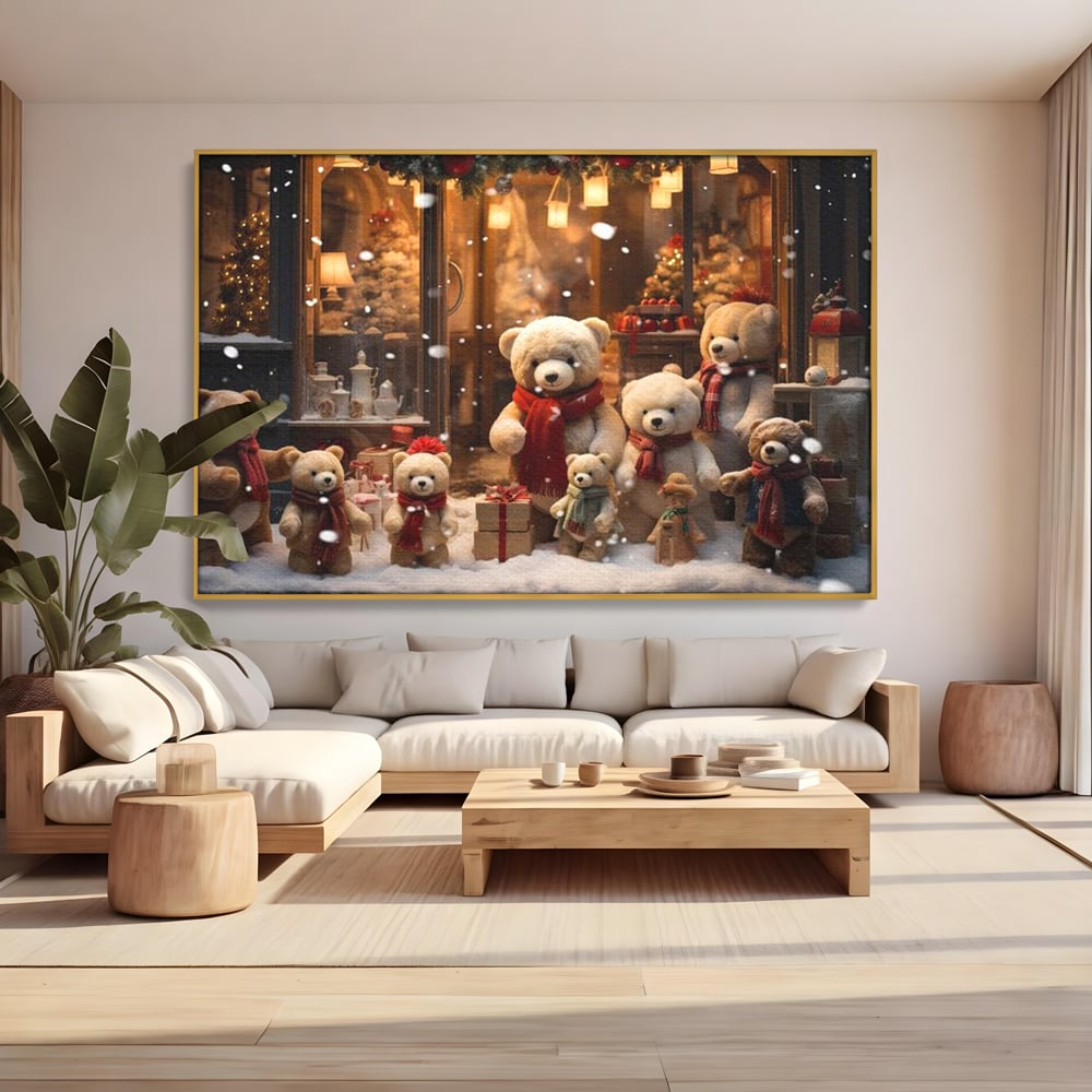 Tablou Canvas Premium LuxCanva® D1024, Craciunul Ursilor Polari , Ursi, Familie, Frati, Magazin, Felinare, Living Room, Culori vibrante