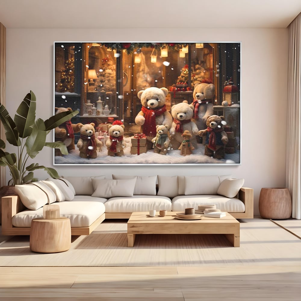 Tablou Canvas Premium LuxCanva® D1024, Craciunul Ursilor Polari , Ursi, Familie, Frati, Magazin, Felinare, Living Room, Culori vibrante