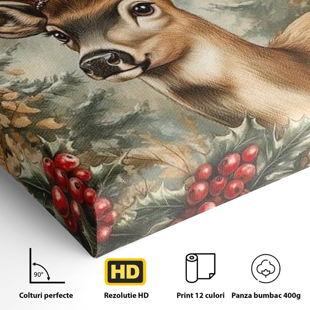 Tablou Canvas Premium LuxCanva® D1025, Cerbul din Padurea Magica ,Brazi, Cerb, Animal, Salbatic, Padure, Living Room, Culori vibrante