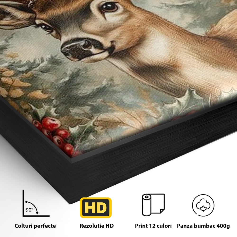 Tablou Canvas Premium LuxCanva® D1025, Cerbul din Padurea Magica ,Brazi, Cerb, Animal, Salbatic, Padure, Living Room, Culori vibrante
