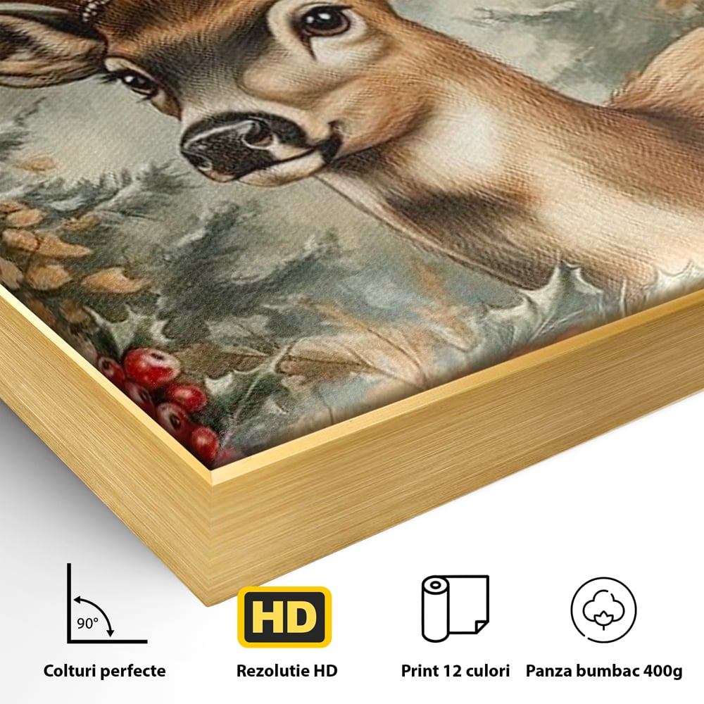 Tablou Canvas Premium LuxCanva® D1025, Cerbul din Padurea Magica ,Brazi, Cerb, Animal, Salbatic, Padure, Living Room, Culori vibrante