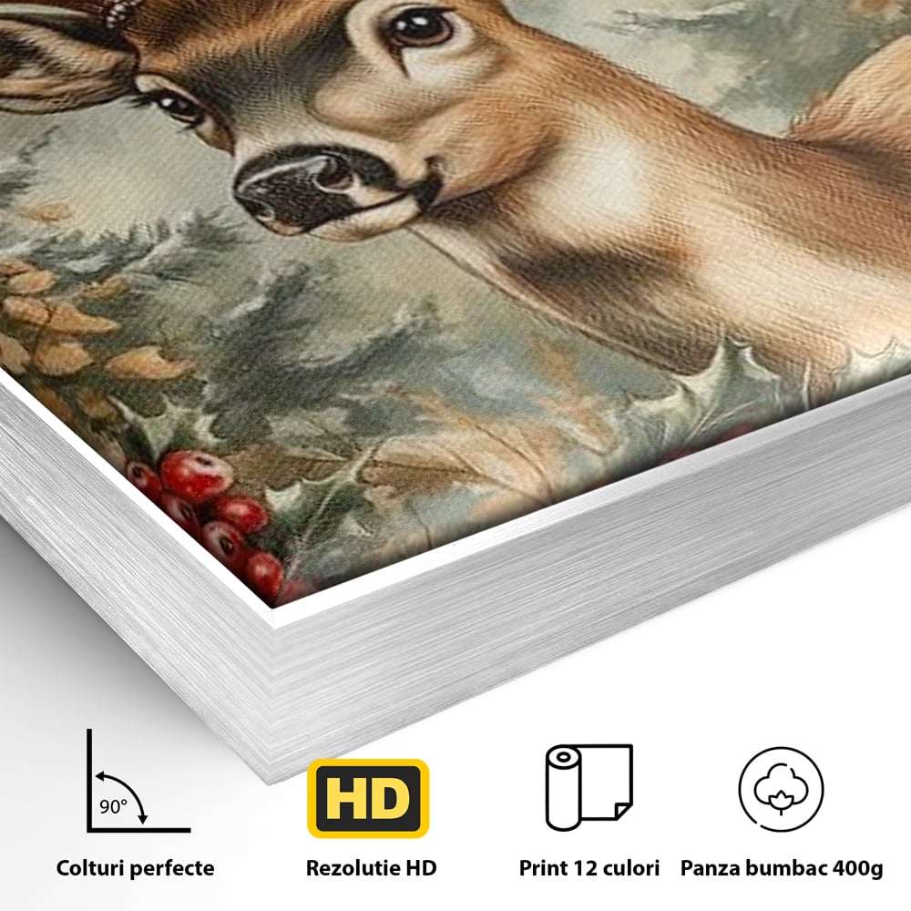 Tablou Canvas Premium LuxCanva® D1025, Cerbul din Padurea Magica ,Brazi, Cerb, Animal, Salbatic, Padure, Living Room, Culori vibrante