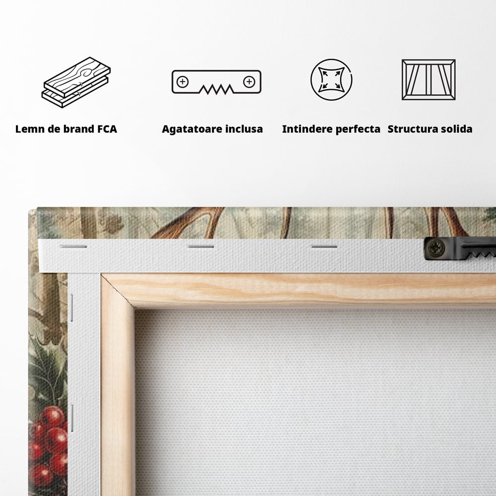 Tablou Canvas Premium LuxCanva® D1025, Cerbul din Padurea Magica ,Brazi, Cerb, Animal, Salbatic, Padure, Living Room, Culori vibrante