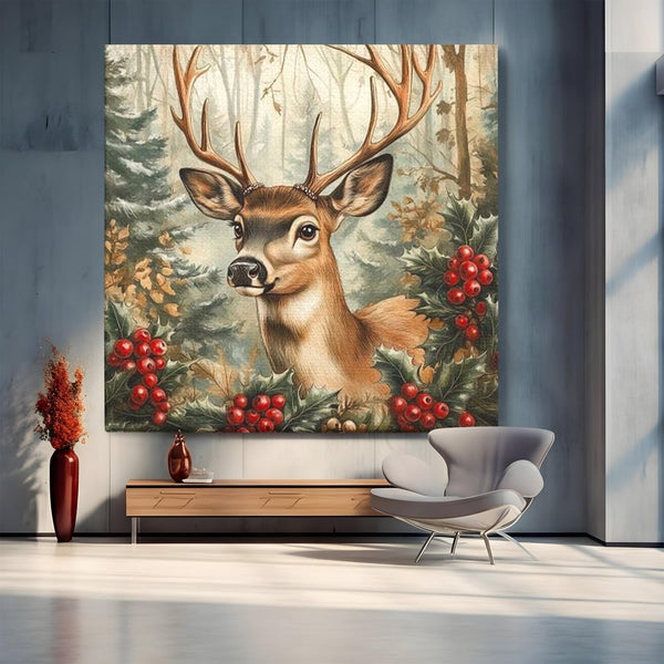 Tablou Canvas Premium LuxCanva® D1025, Cerbul din Padurea Magica ,Brazi, Cerb, Animal, Salbatic, Padure, Living Room, Culori vibrante