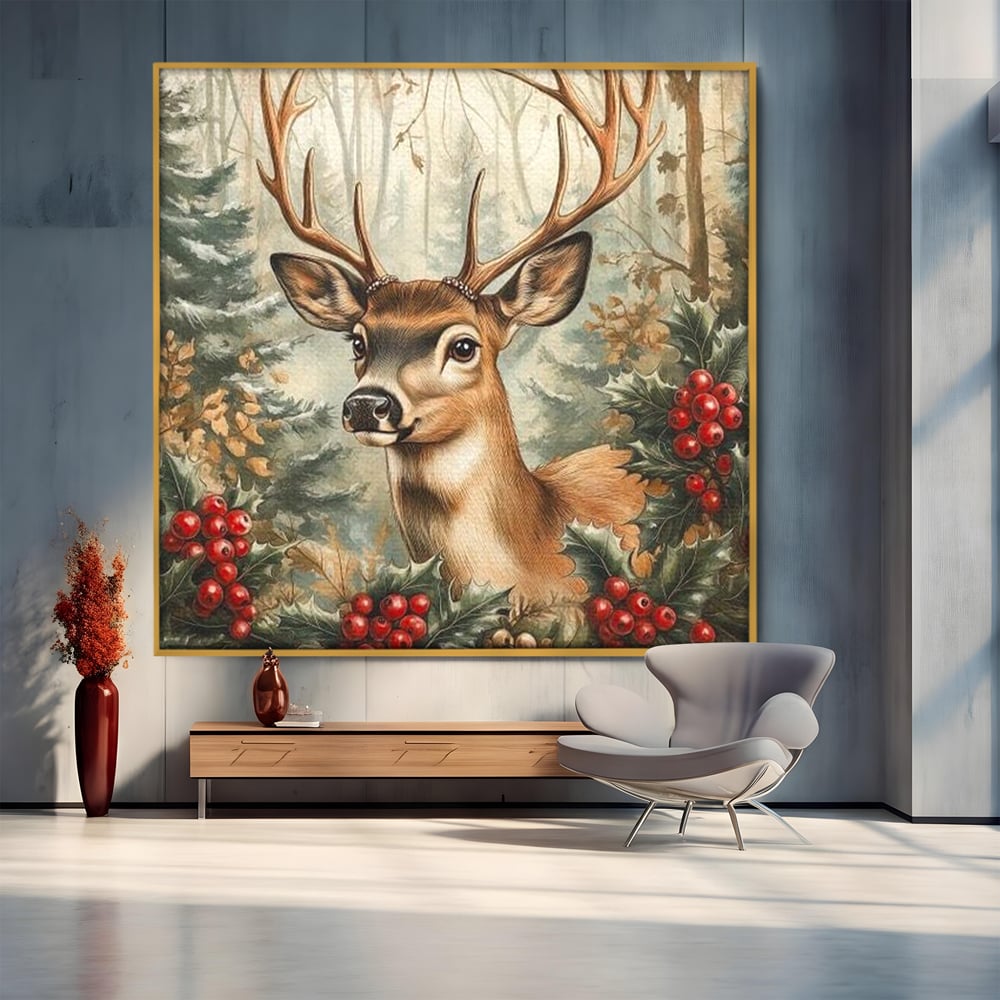 Tablou Canvas Premium LuxCanva® D1025, Cerbul din Padurea Magica ,Brazi, Cerb, Animal, Salbatic, Padure, Living Room, Culori vibrante