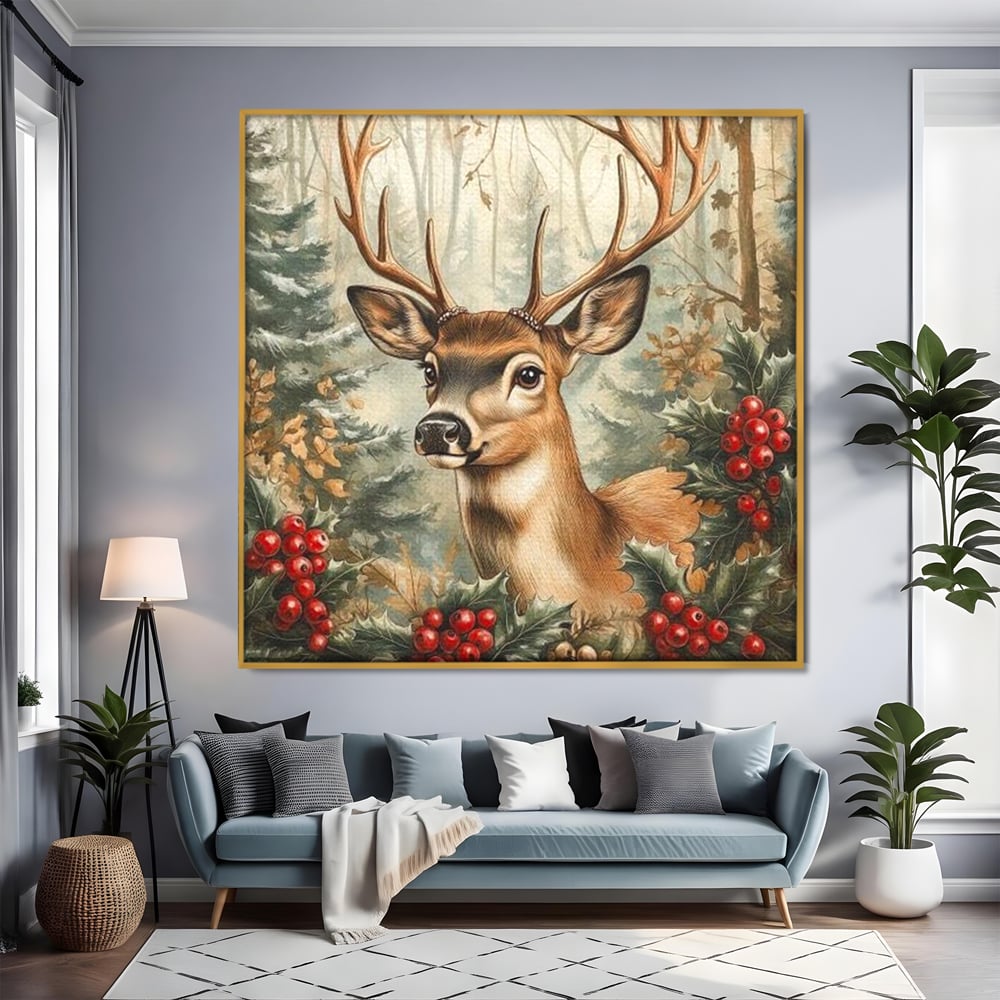 Tablou Canvas Premium LuxCanva® D1025, Cerbul din Padurea Magica ,Brazi, Cerb, Animal, Salbatic, Padure, Living Room, Culori vibrante