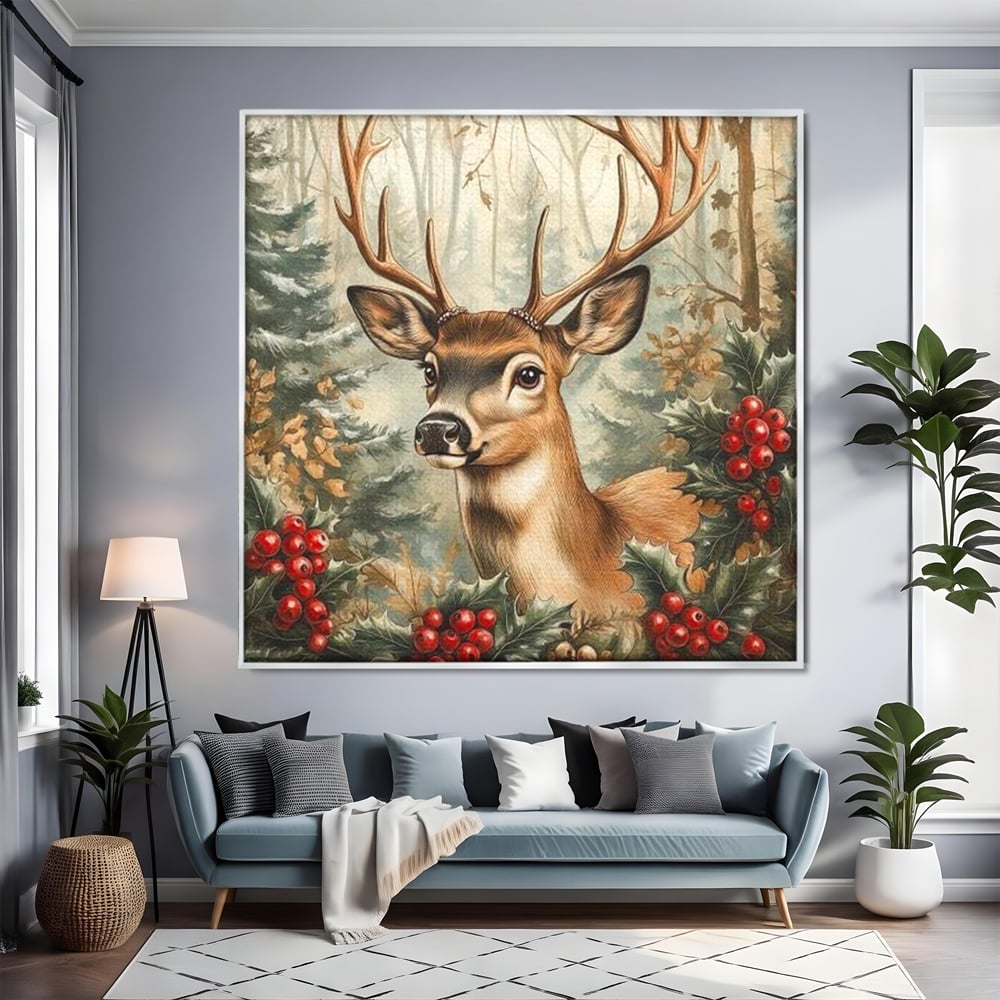 Tablou Canvas Premium LuxCanva® D1025, Cerbul din Padurea Magica ,Brazi, Cerb, Animal, Salbatic, Padure, Living Room, Culori vibrante