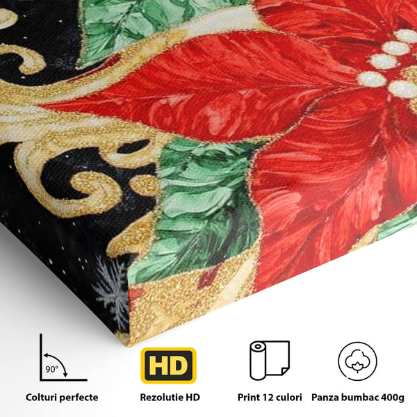 Leinwand Wandkunst Canvas Premium LuxCanva® D1026, Weihnachtsarrangement, Blumen, Weihnachten, Rot, Weiß, Dekor, Wohnzimmer, Lebendige Farben
