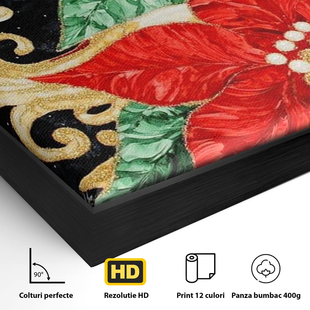 Leinwand Wandkunst Canvas Premium LuxCanva® D1026, Weihnachtsarrangement, Blumen, Weihnachten, Rot, Weiß, Dekor, Wohnzimmer, Lebendige Farben