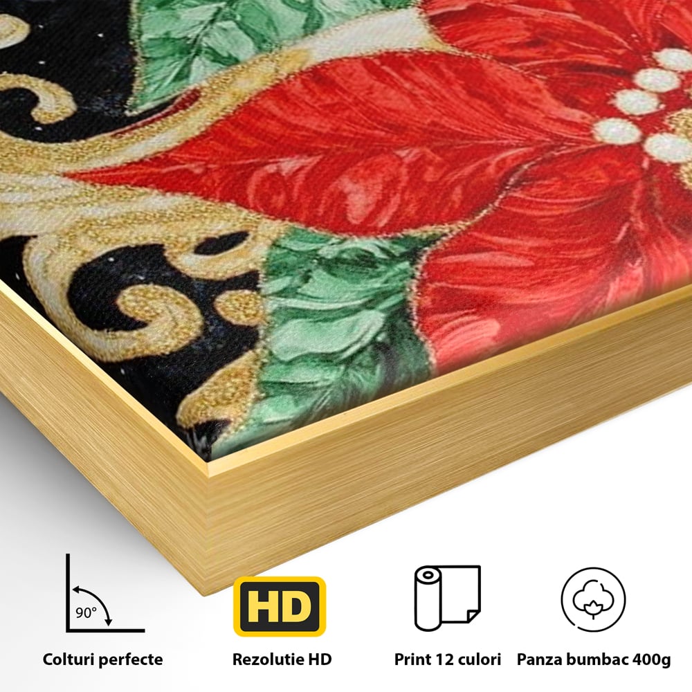 Leinwand Wandkunst Canvas Premium LuxCanva® D1026, Weihnachtsarrangement, Blumen, Weihnachten, Rot, Weiß, Dekor, Wohnzimmer, Lebendige Farben