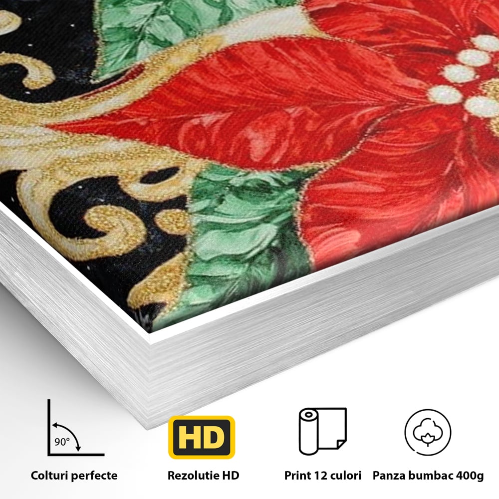 Leinwand Wandkunst Canvas Premium LuxCanva® D1026, Weihnachtsarrangement, Blumen, Weihnachten, Rot, Weiß, Dekor, Wohnzimmer, Lebendige Farben