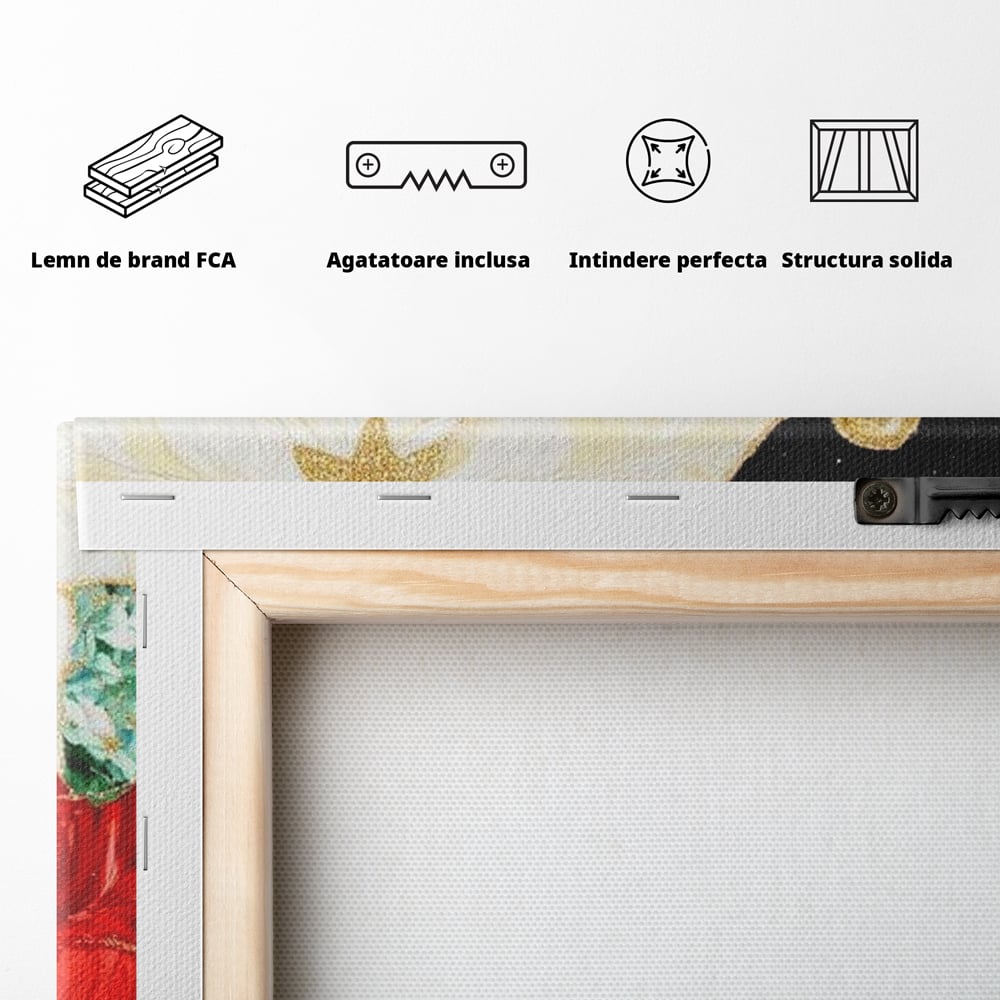 Leinwand Wandkunst Canvas Premium LuxCanva® D1026, Weihnachtsarrangement, Blumen, Weihnachten, Rot, Weiß, Dekor, Wohnzimmer, Lebendige Farben