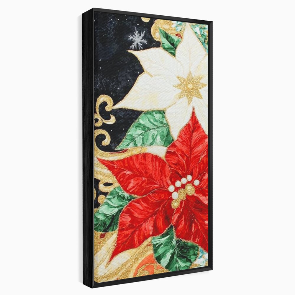 Leinwand Wandkunst Canvas Premium LuxCanva® D1026, Weihnachtsarrangement, Blumen, Weihnachten, Rot, Weiß, Dekor, Wohnzimmer, Lebendige Farben