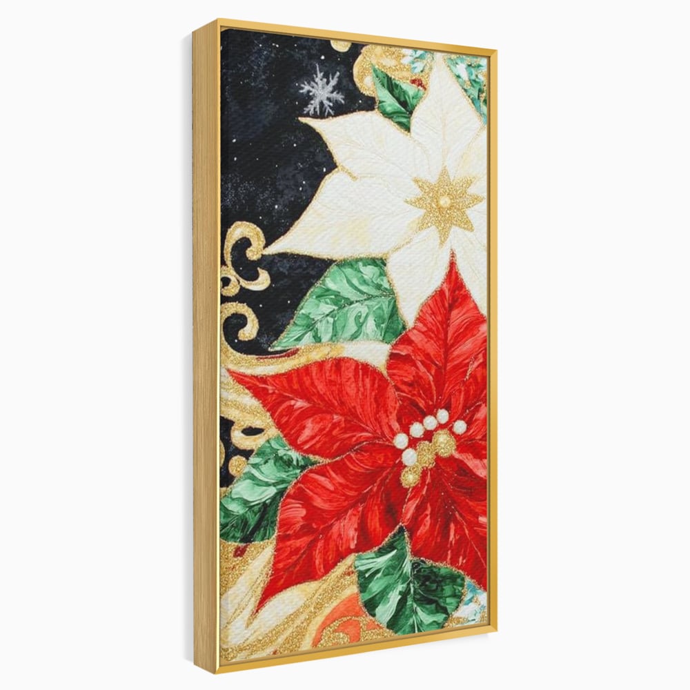 Leinwand Wandkunst Canvas Premium LuxCanva® D1026, Weihnachtsarrangement, Blumen, Weihnachten, Rot, Weiß, Dekor, Wohnzimmer, Lebendige Farben