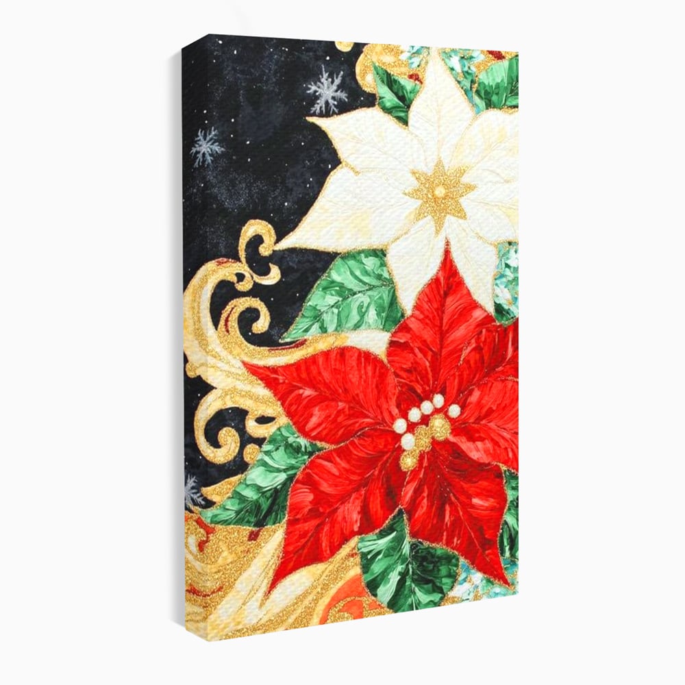 Leinwand Wandkunst Canvas Premium LuxCanva® D1026, Weihnachtsarrangement, Blumen, Weihnachten, Rot, Weiß, Dekor, Wohnzimmer, Lebendige Farben
