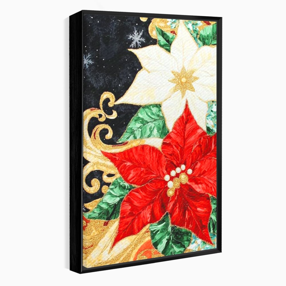 Leinwand Wandkunst Canvas Premium LuxCanva® D1026, Weihnachtsarrangement, Blumen, Weihnachten, Rot, Weiß, Dekor, Wohnzimmer, Lebendige Farben