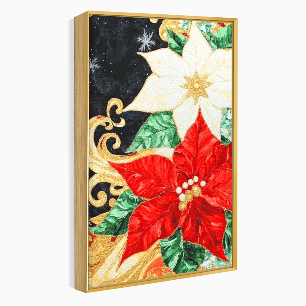 Leinwand Wandkunst Canvas Premium LuxCanva® D1026, Weihnachtsarrangement, Blumen, Weihnachten, Rot, Weiß, Dekor, Wohnzimmer, Lebendige Farben