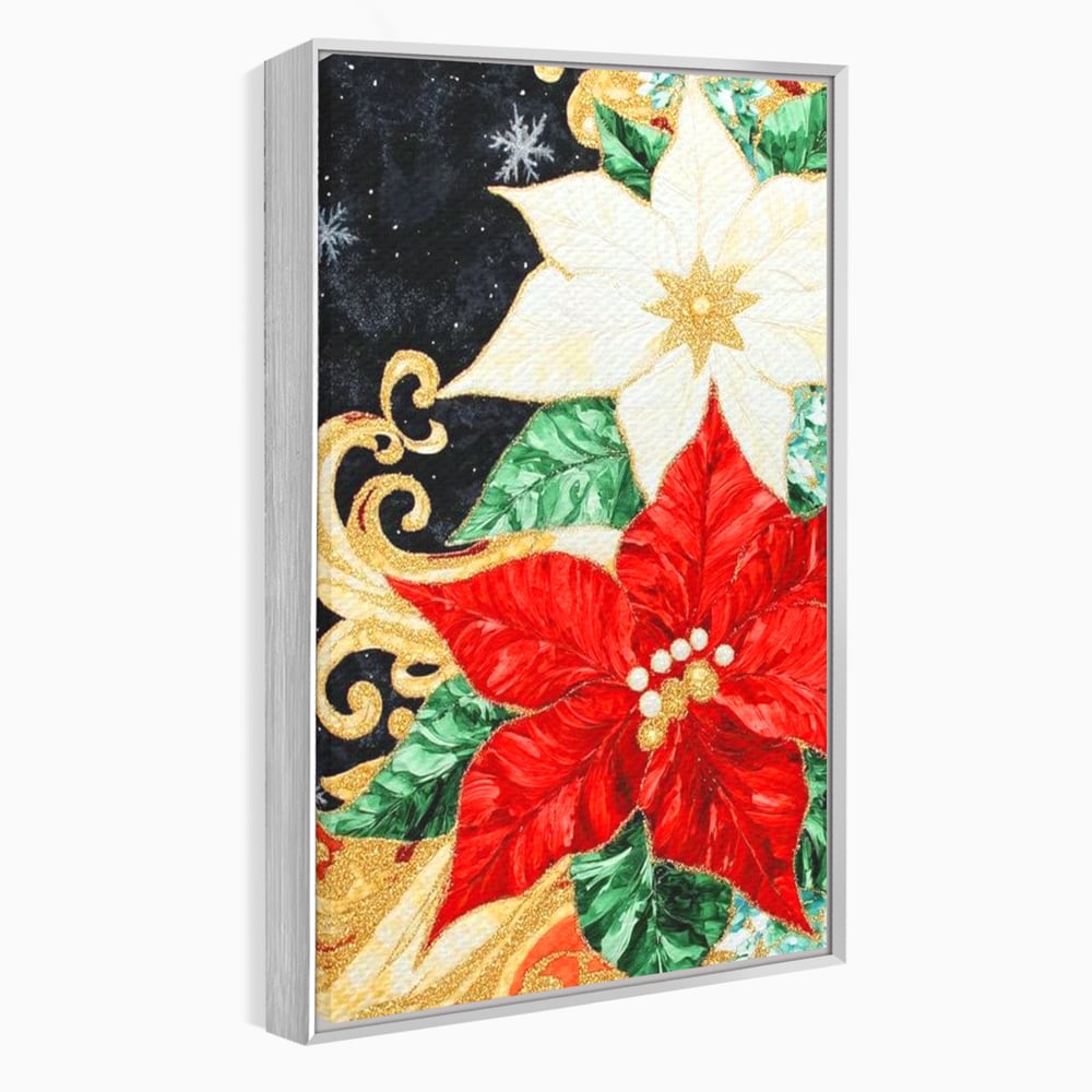 Leinwand Wandkunst Canvas Premium LuxCanva® D1026, Weihnachtsarrangement, Blumen, Weihnachten, Rot, Weiß, Dekor, Wohnzimmer, Lebendige Farben